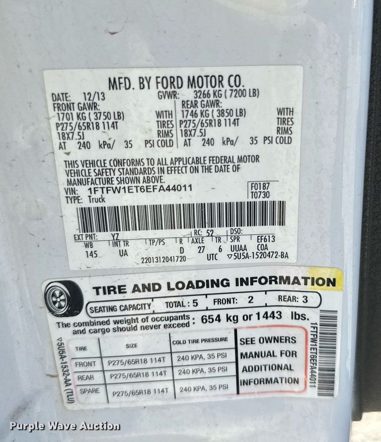 image for item KX9740 2014 Ford F150 XLT SuperCrew pickup truck