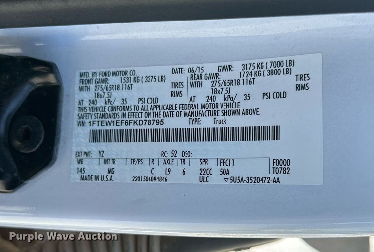 image for item KX9743 2015 Ford F150 XLT  SuperCrew pickup truck