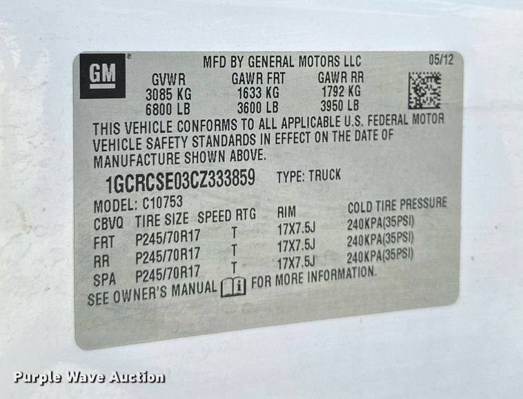 image for item KX9744 2012 Chevrolet Silverado 1500 Ext. Cab pickup truck