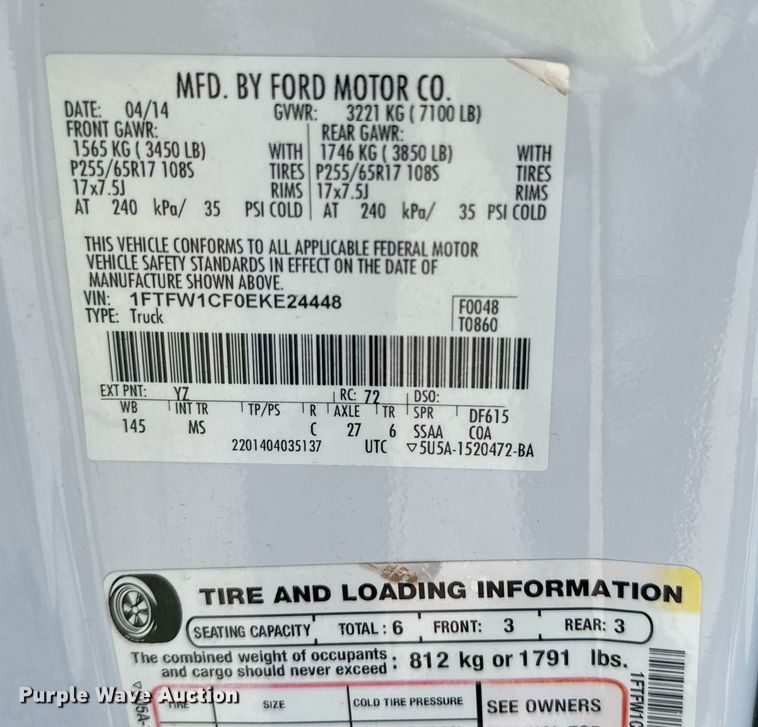 image for item KX9745 2014 Ford F150 XLT SuperCrew pickup truck