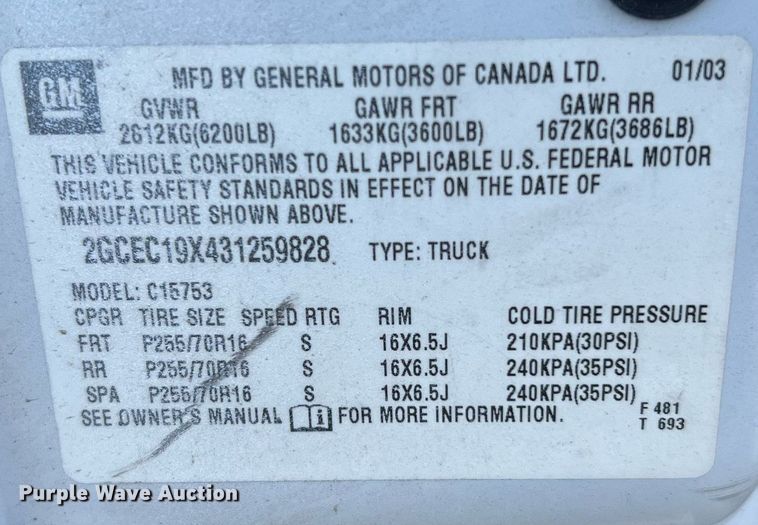 image for item LF9494 2003 Chevrolet Silverado 1500  Ext. Cab pickup truck