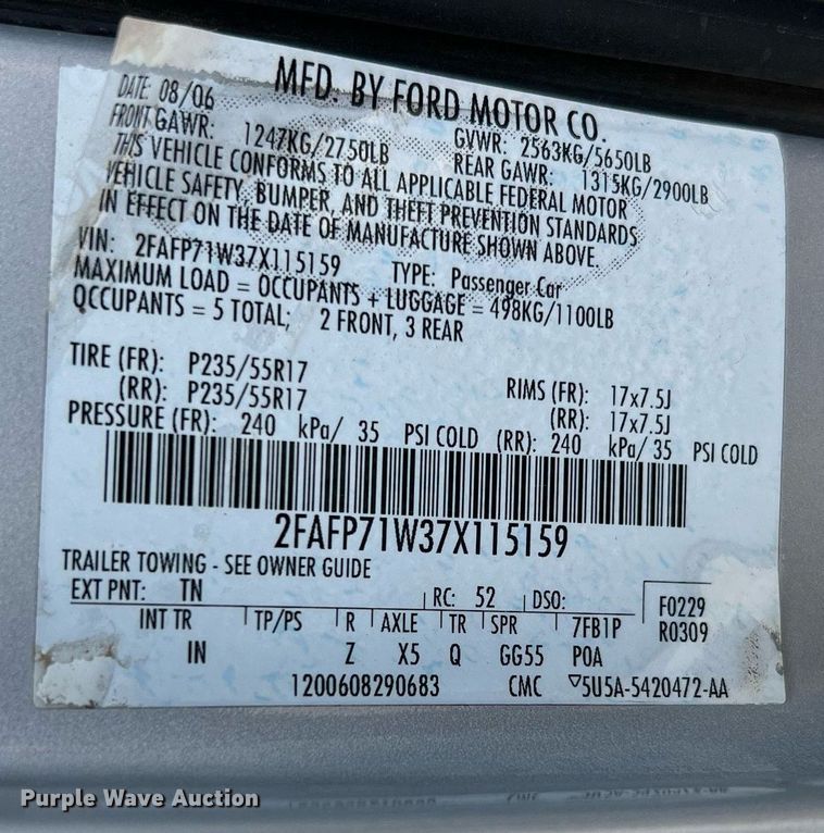 image for item LF9496 2007 Ford Crown Victoria  Police Interceptor