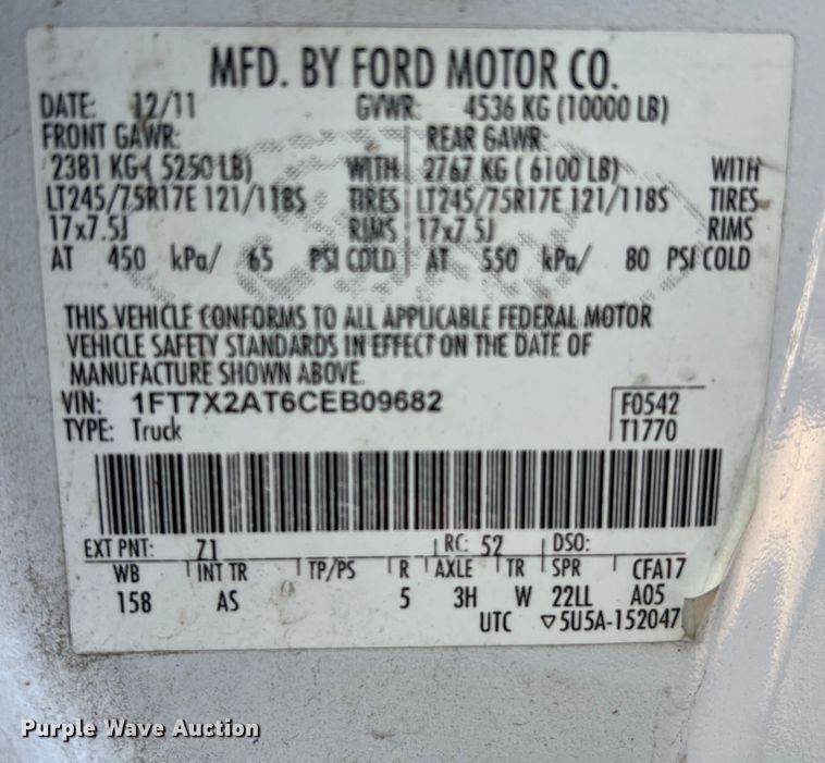 image for item LF9503 2012 Ford F250 Super Duty  SuperCab pickup truck