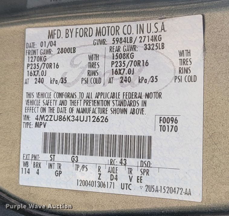 image for item LQ9262 2004 Mercury Mountaineer  SUV