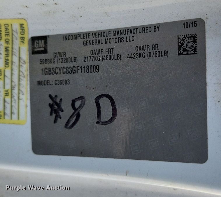 image for item LS9788 2016 Chevrolet Silverado 3500HD pickup truck cab and chassis