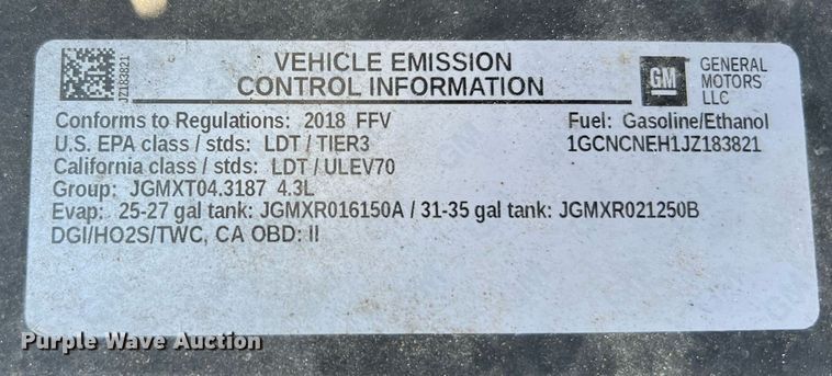 image for item LU9788 2018 Chevrolet Silverado 1500  pickup truck