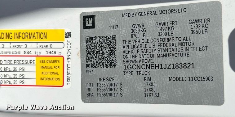 image for item LU9788 2018 Chevrolet Silverado 1500  pickup truck