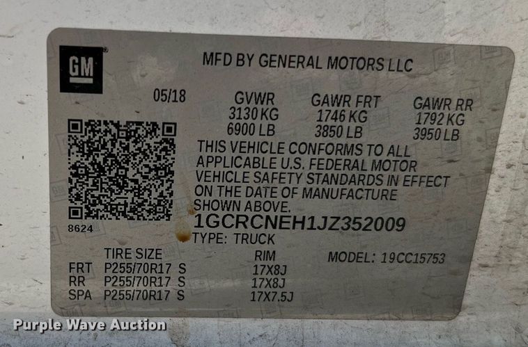 image for item LU9789 2018 Chevrolet Silverado 1500  Double Cab pickup truck