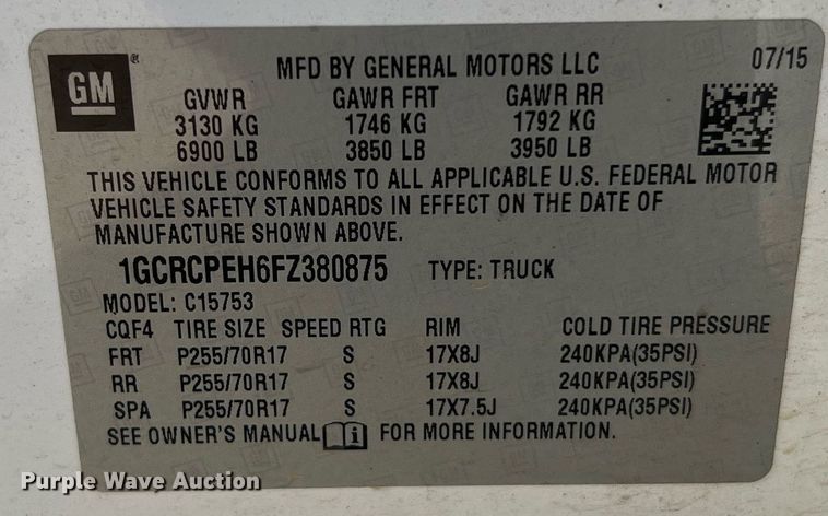 image for item LU9790 2015  Chevrolet Silverado 1500  Double Cab pickup truck