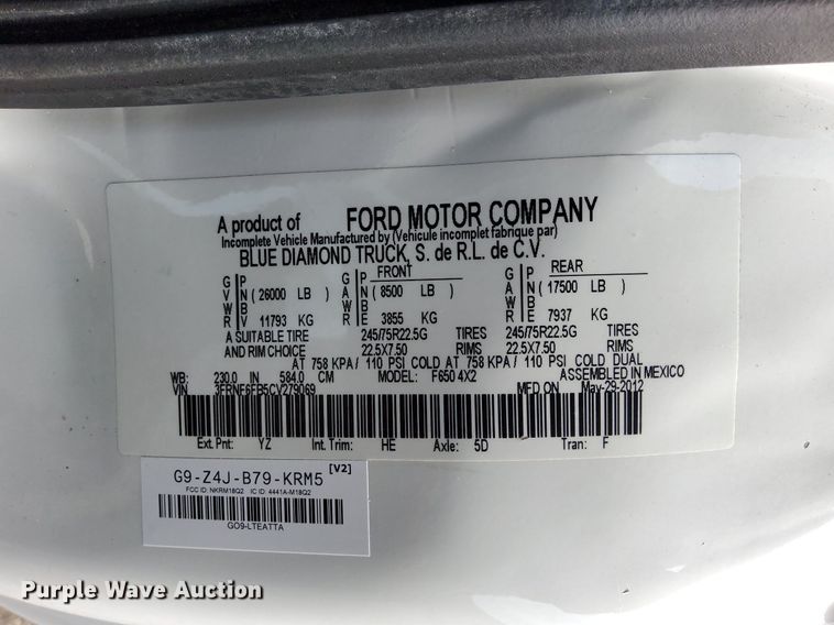 image for item LV9058 2012 Ford F650 XL Super Duty  box truck