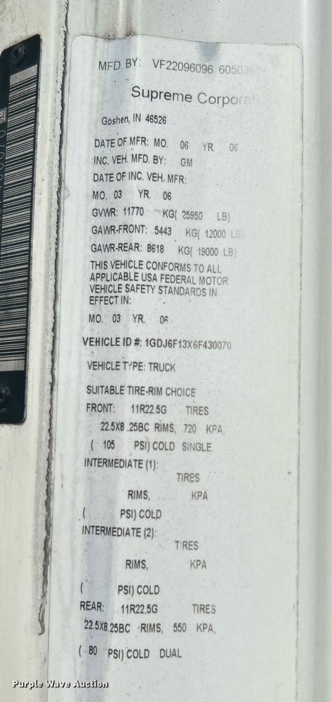 image for item LV9086 2006 GMC T6500  flatbed truck