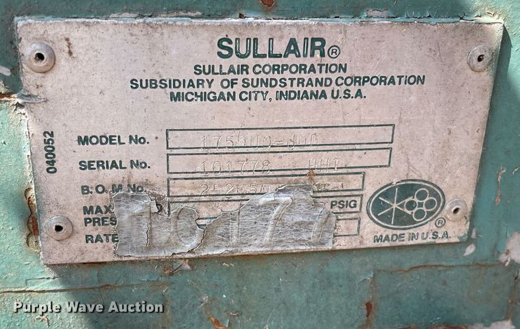 image for item LV9892 Sullair 175DUO-JDD air compressor