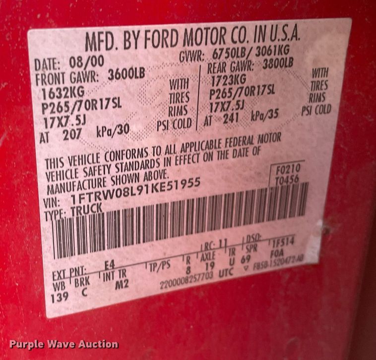 image for item LV9896 2001 Ford F150 XLT  SuperCrew pickup truck