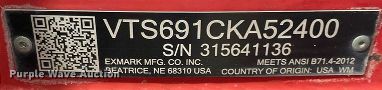 image for item LV9899 2015 Exmark VTS691CKA52400  ZTR lawn mower