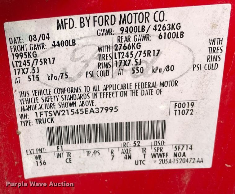 image for item LV9904 2005 Ford F250 Super Duty XL  Crew Cab pickup truck