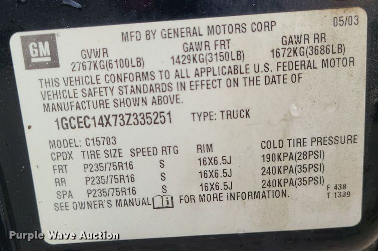 image for item MG9768 2003 Chevrolet Silverado 1500  pickup truck