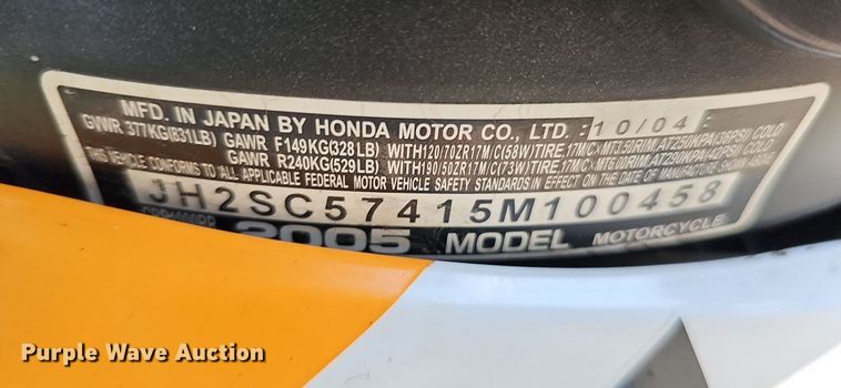 image for item MH9334 2005 Honda CBR1000RR  motorcycle