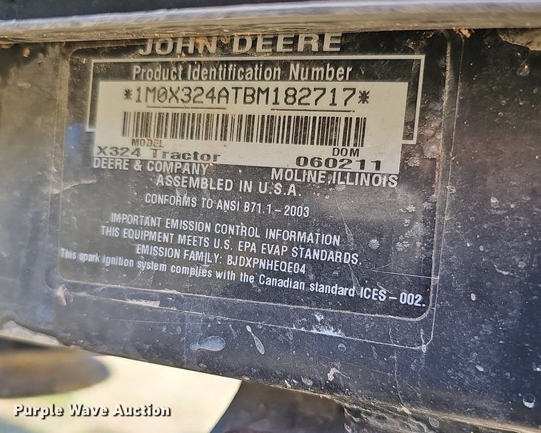 image for item MH9364 2011 John Deere X324  lawn mower