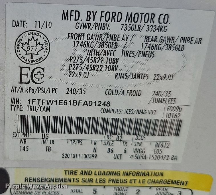 image for item MH9368 2011 Ford F150 Lariat  SuperCrew pickup truck