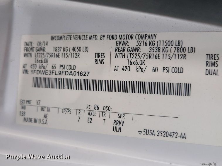 image for item MJ9374 2015 Ford E350 Super Duty  utility van