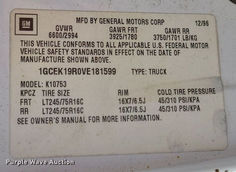 image for item MJ9400 1997 Chevrolet K1500  Ext. Cab pickup truck