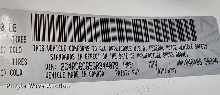 image for item MJ9407 2016 Dodge Grand Caravan  van