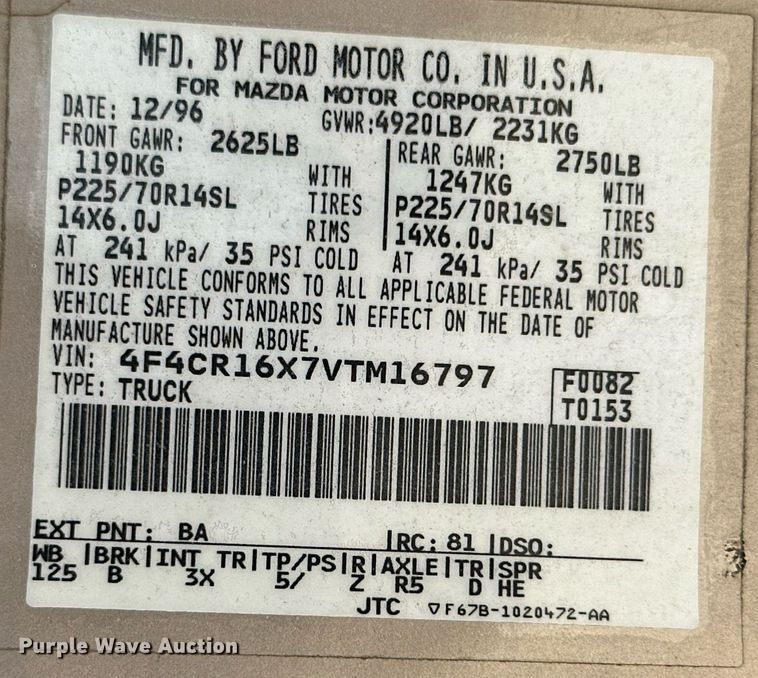 image for item ML9095 1997 Mazda B4000  pickup truck