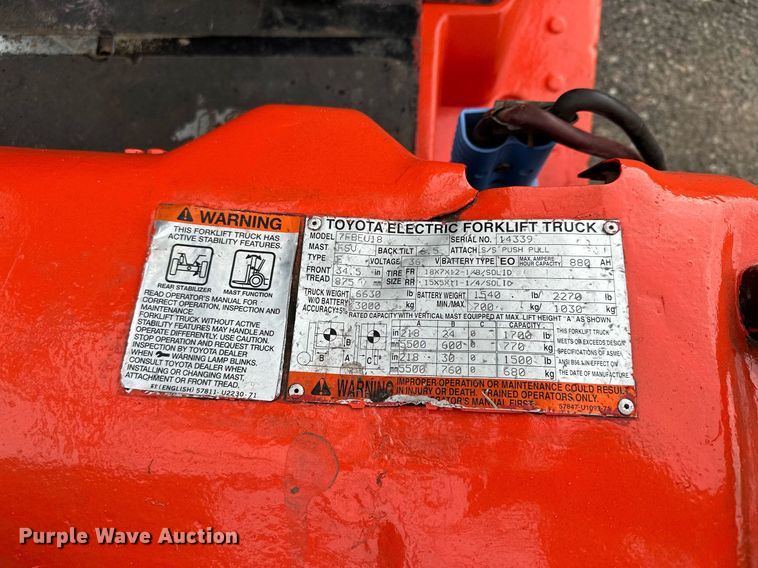 image for item MQ9462 Toyota 7FBEU18  forklift