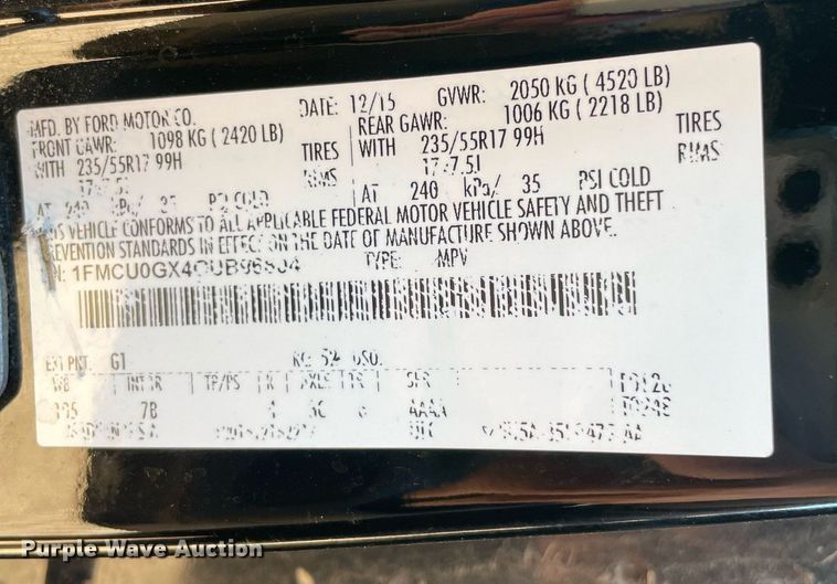 image for item MR9091 2016 Ford Escape  SUV