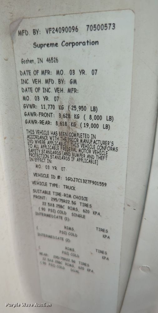 image for item MX9387 2007 GMC 7500  box truck