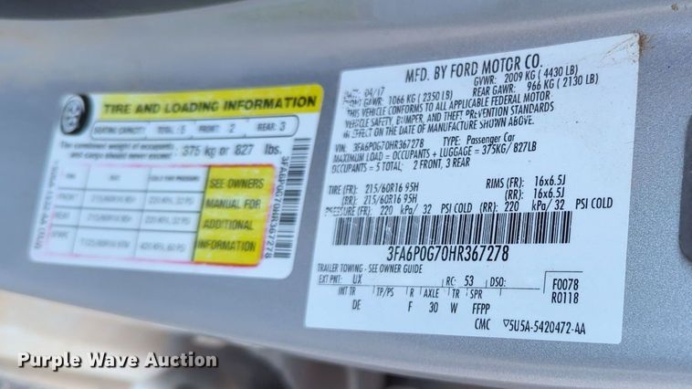 image for item MX9455 2017 Ford Fusion