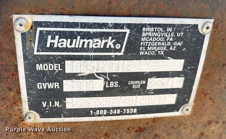 image for item NA9082 2004 Haulmark TH85X20WT2  enclosed cargo trailer