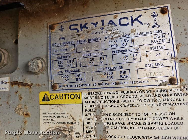 image for item NJ9817 1997 Skyjack SJ4626  scissor lift