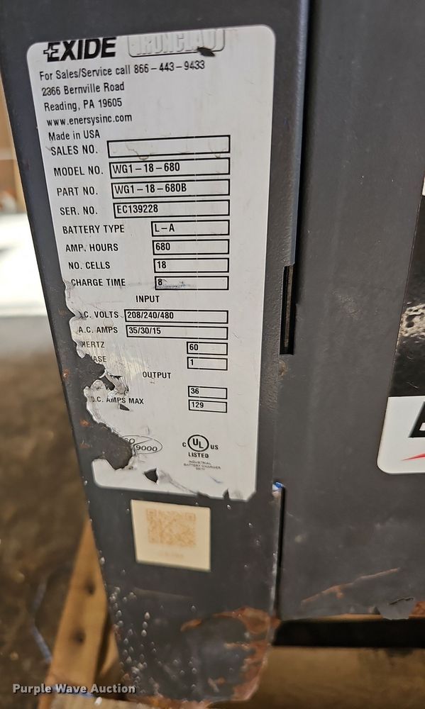 image for item NJ9820 Exide Gold WG118680  forklift charger