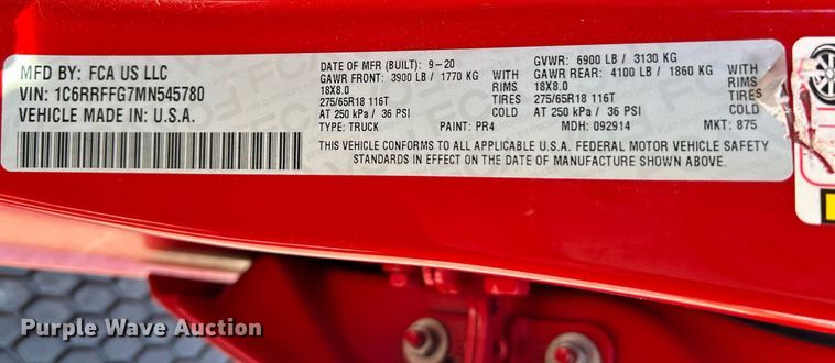 image for item NQ9864 2021 Dodge Ram 1500  Crew Cab pickup truck