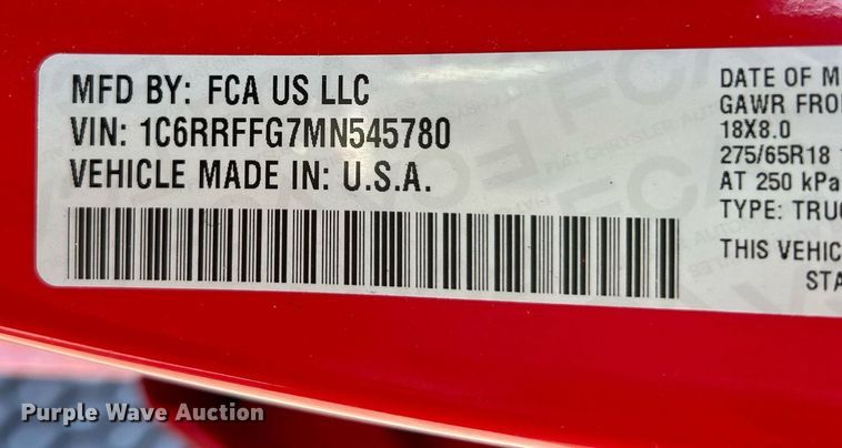 image for item NQ9864 2021 Dodge Ram 1500  Crew Cab pickup truck