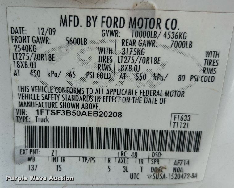 image for item NQ9875 2010 Ford F350 Super Duty XL  flatbed pickup truck