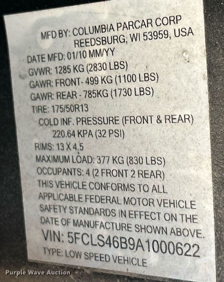 image for item NQ9886 2010 Columbia Parcar Summit  utility vehicle