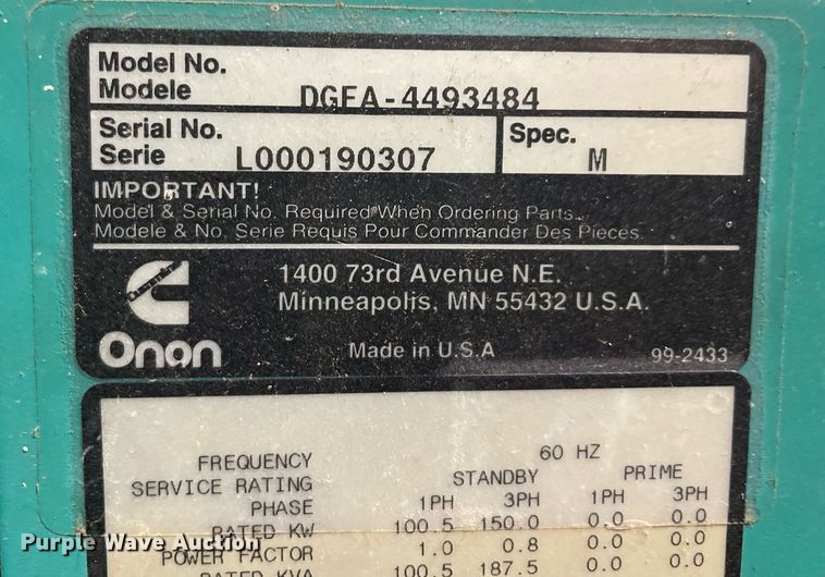 image for item NT9596 Onan DGFA-4493484  generator