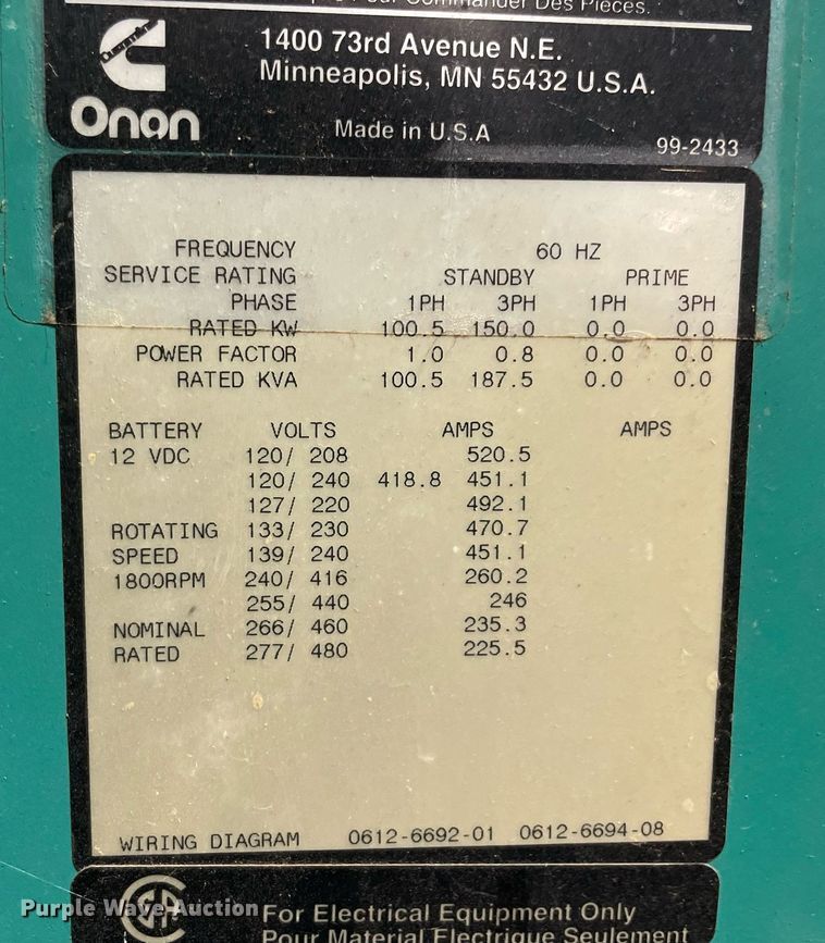 image for item NT9596 Onan DGFA-4493484  generator