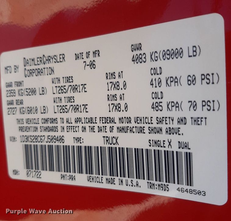 image for item NV9318 2007 Dodge Ram 2500HD  Quad Cab pickup truck