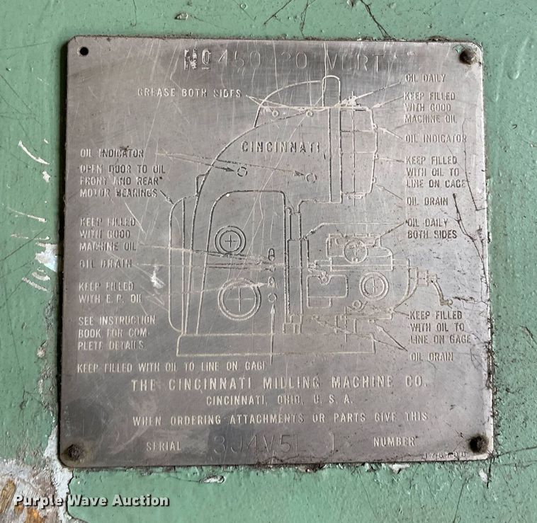 image for item NY9821 Cincinnati 450-20  vertical milling machine