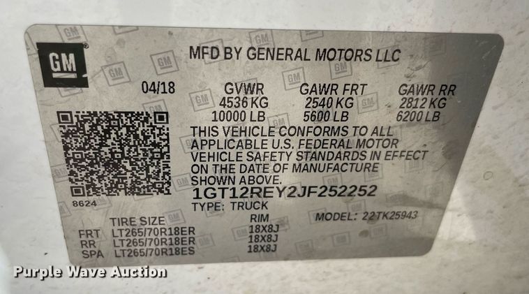 image for item NY9923 2018 GMC Sierra 2500HD  Crew Cab pickup truck