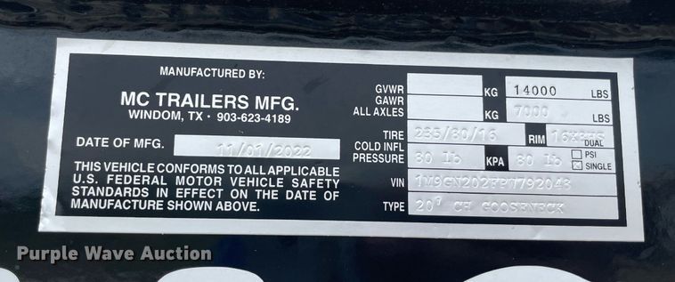 image for item NY9927 MC Trailers  equipment trailer