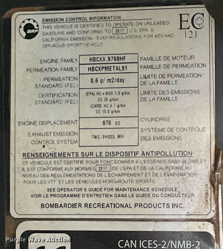 image for item NY9938 2017 Can Am Maverick Max 1000R DPS  utility vehicle