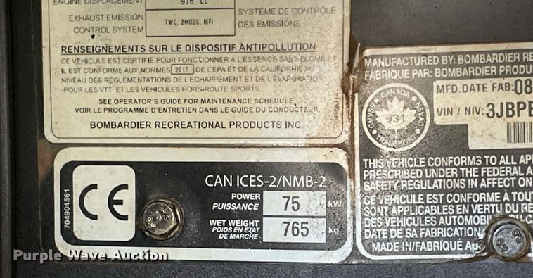 image for item NY9938 2017 Can Am Maverick Max 1000R DPS  utility vehicle