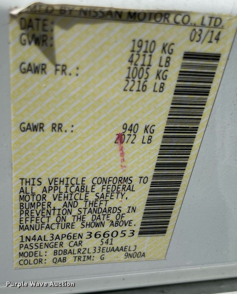 image for item NY9939 2014 Nissan Altima