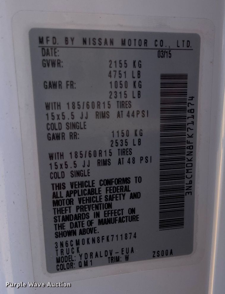 image for item NY9943 2015 Nissan NV200 SV  van