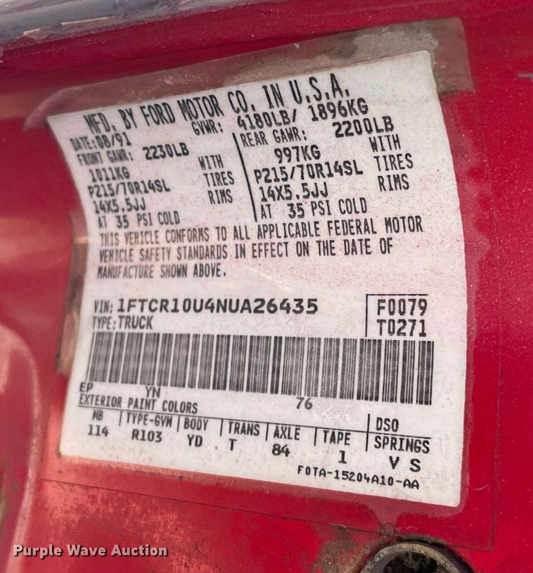 image for item NY9944 1992 Ford Ranger  pickup truck