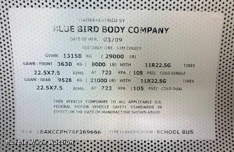 image for item OC9520 2010 Blue Bird Vision  school bus